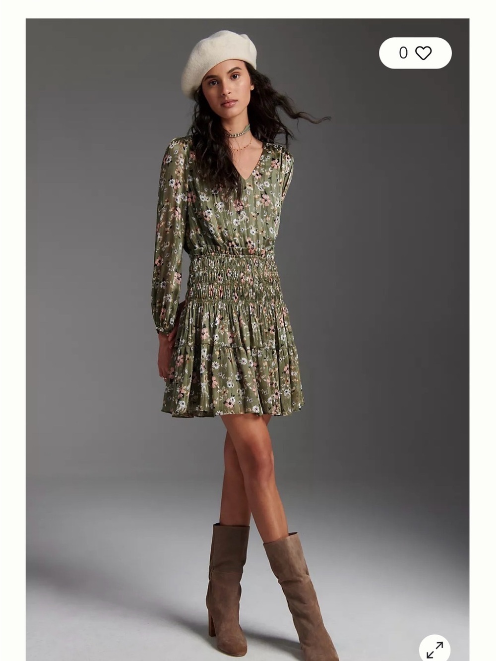 Current Air Anthropologie Smocked Waist Floral Mini Dress Sage Green Medium